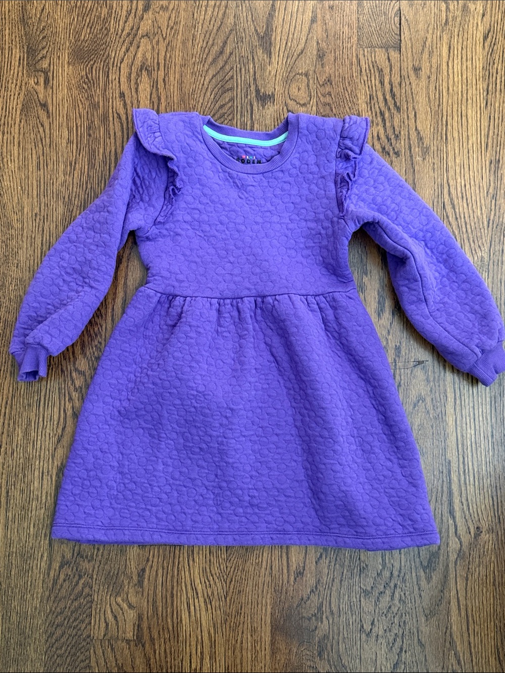 Girls' Purple Quilted Long-Sleeve Dress